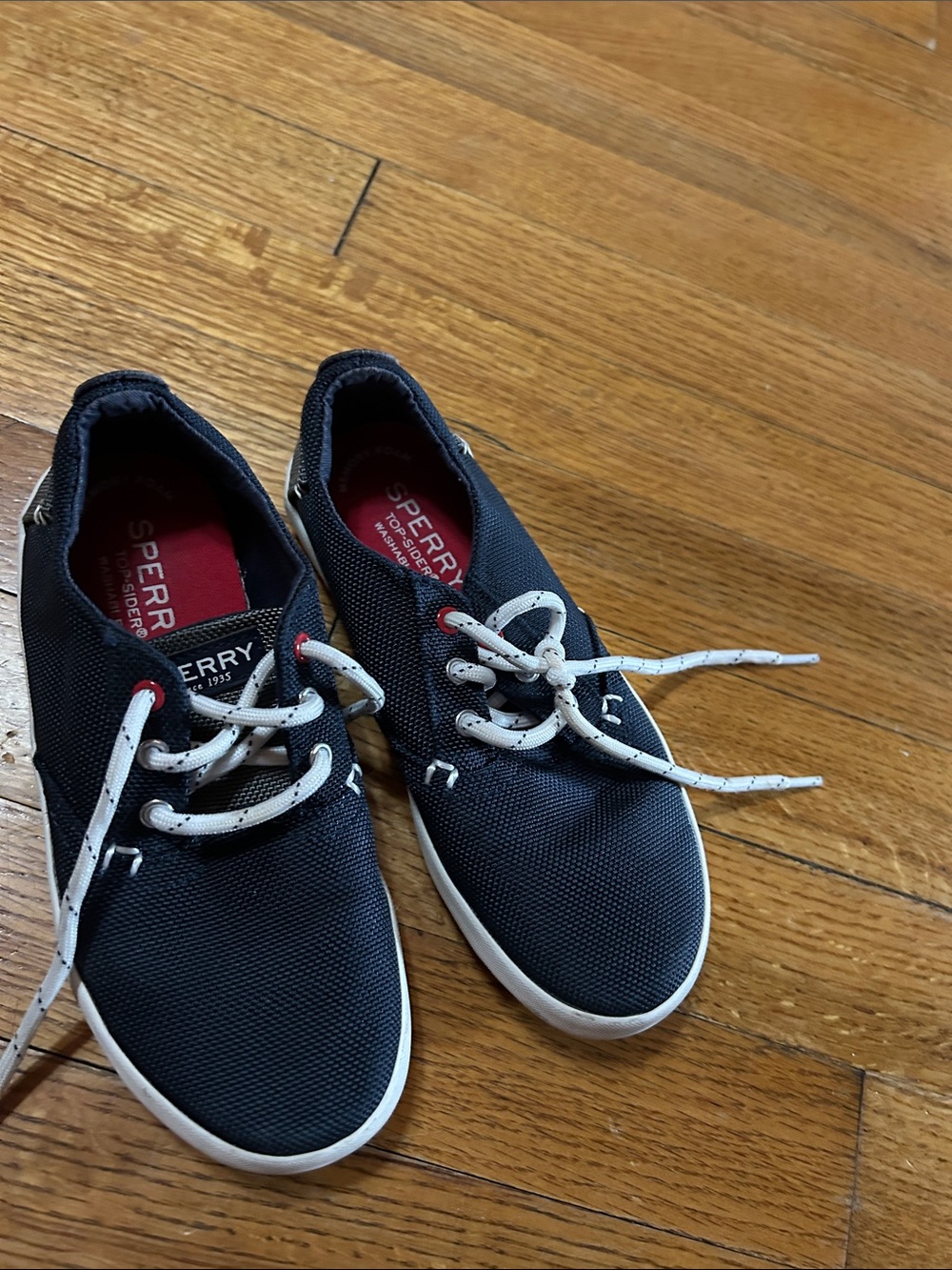 Sperry boys Navy Mesh Lace-Up Boat Shoes with White Accents
